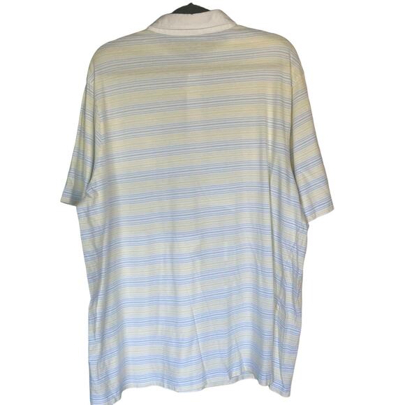 Criquet Polo Shirt Size Men’s XXL 100% Cotton Organic White Yellow Blue Stripes - Picture 2 of 6